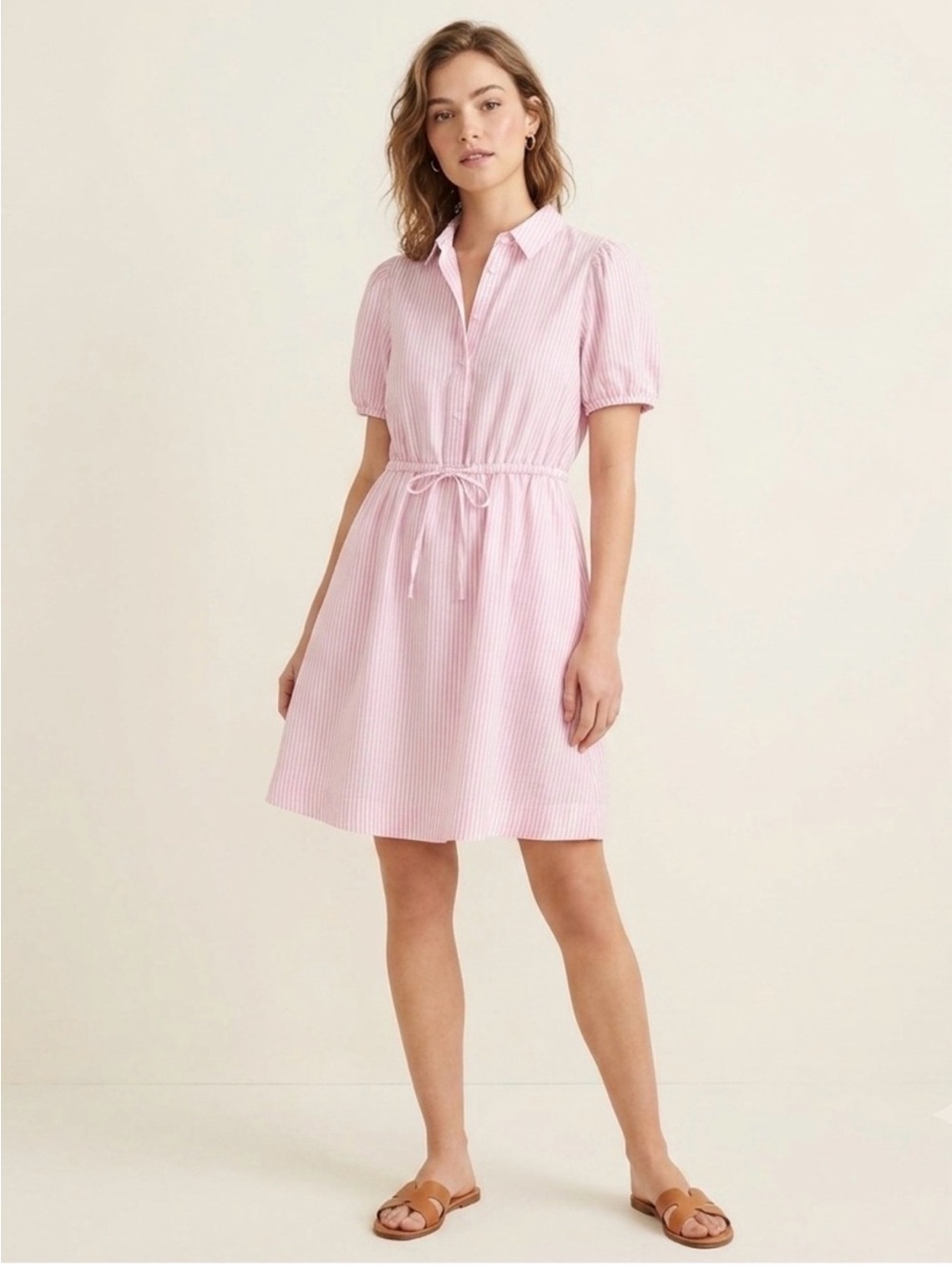 J. Crew Pink Striped Tie-Waist Shirt Dress